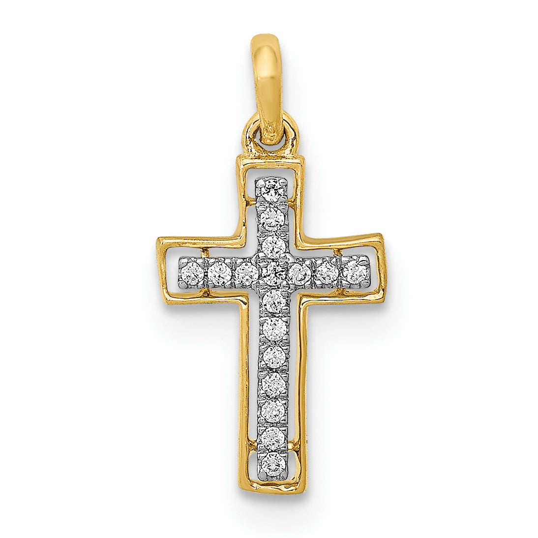 10K and Rhodium 1/20ct. Diamond Cross Pendant Main image