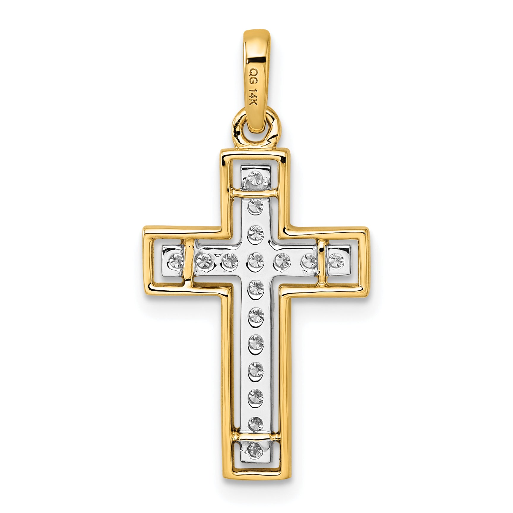 14k and Rhodium Diamond Cross Pendant