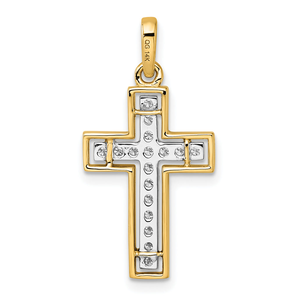 14k and Rhodium Diamond Cross Pendant