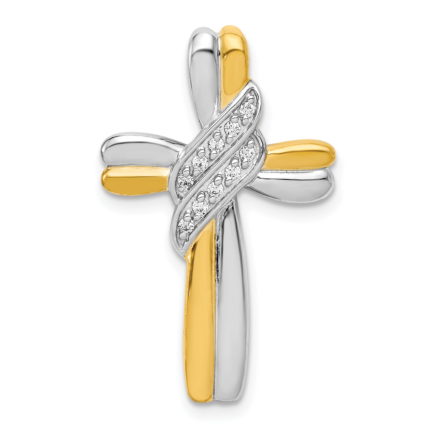 10K Two-tone Diamond Cross Pendant