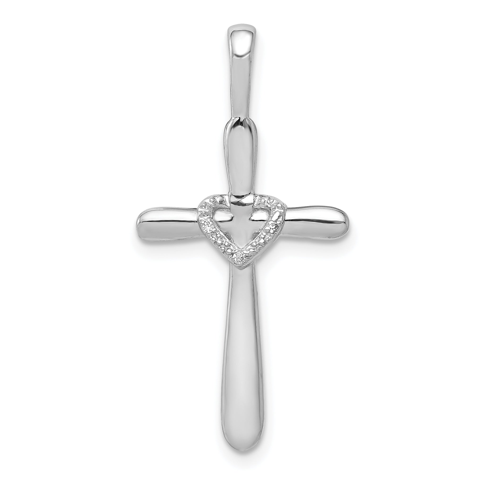 10K White Gold 1/10ct. Diamond Cross w/Heart Pendant Main image
