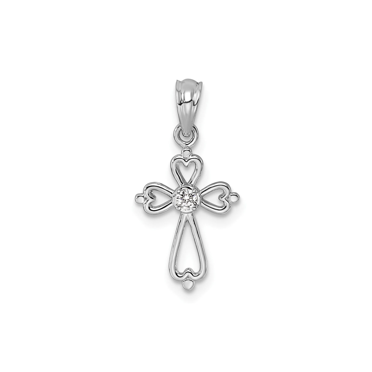 Diamond Cross Pendant in 14K White Gold (.03 ct. tw.) - Sophia Jewelers Main image