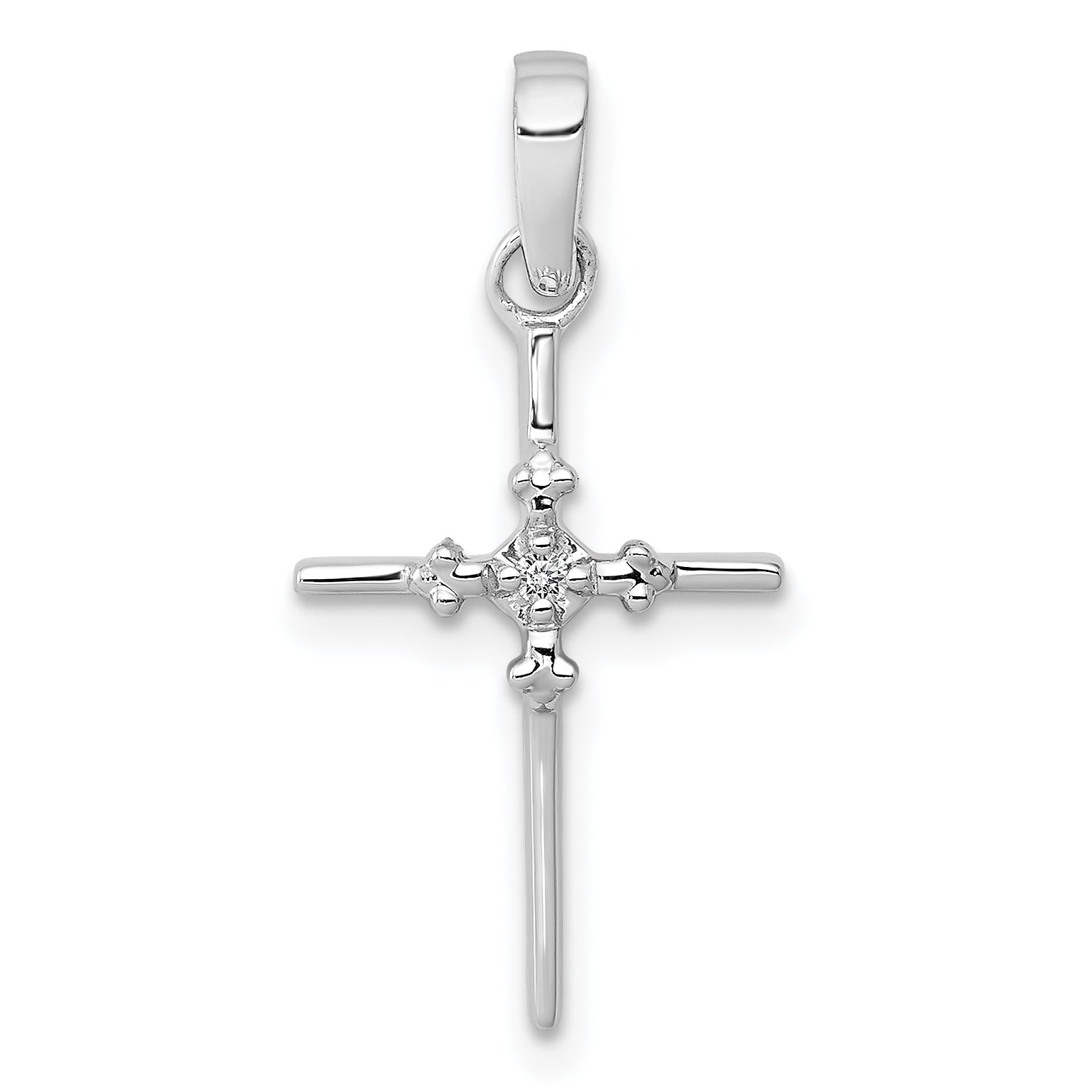 10K White Gold .01ct. Diamond Polished Budded Cross Pendant Main image