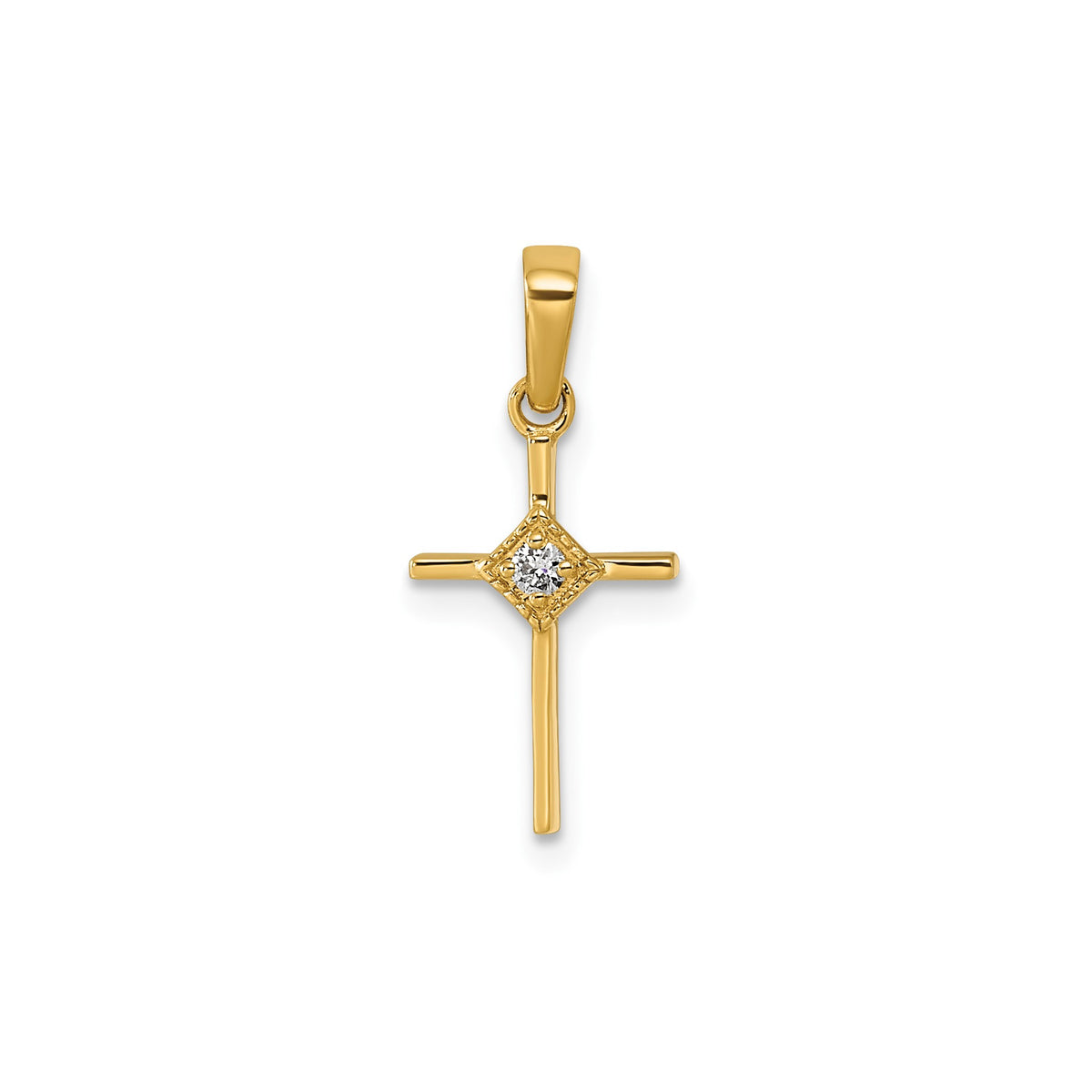 Diamond Cross Pendant in 14K Yellow Gold (.03 ct. tw.) - Sophia Jewelers