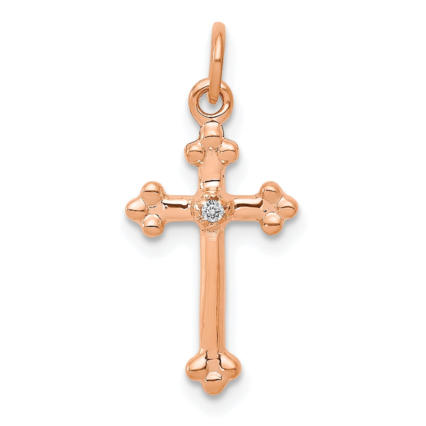 10K Rose Gold Small Diamond Budded Cross Pendant Main image