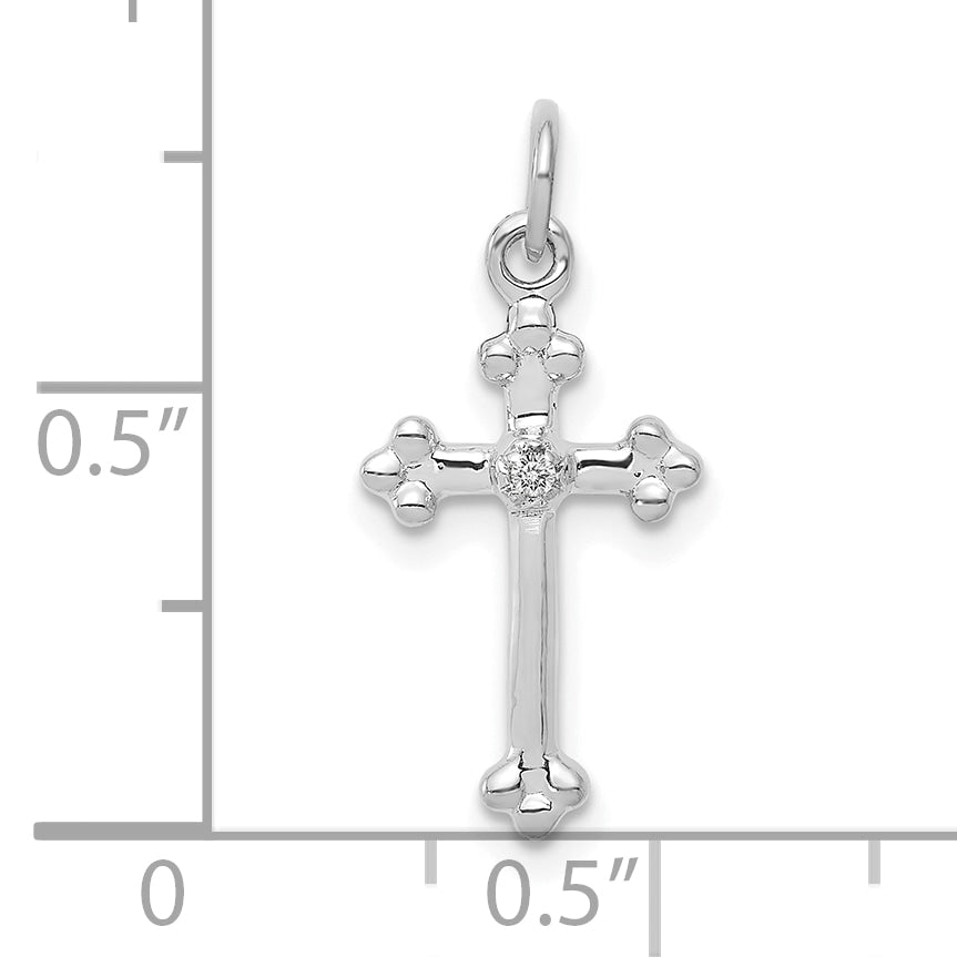 10K White Gold Small Diamond Budded Cross Pendant Secondary image