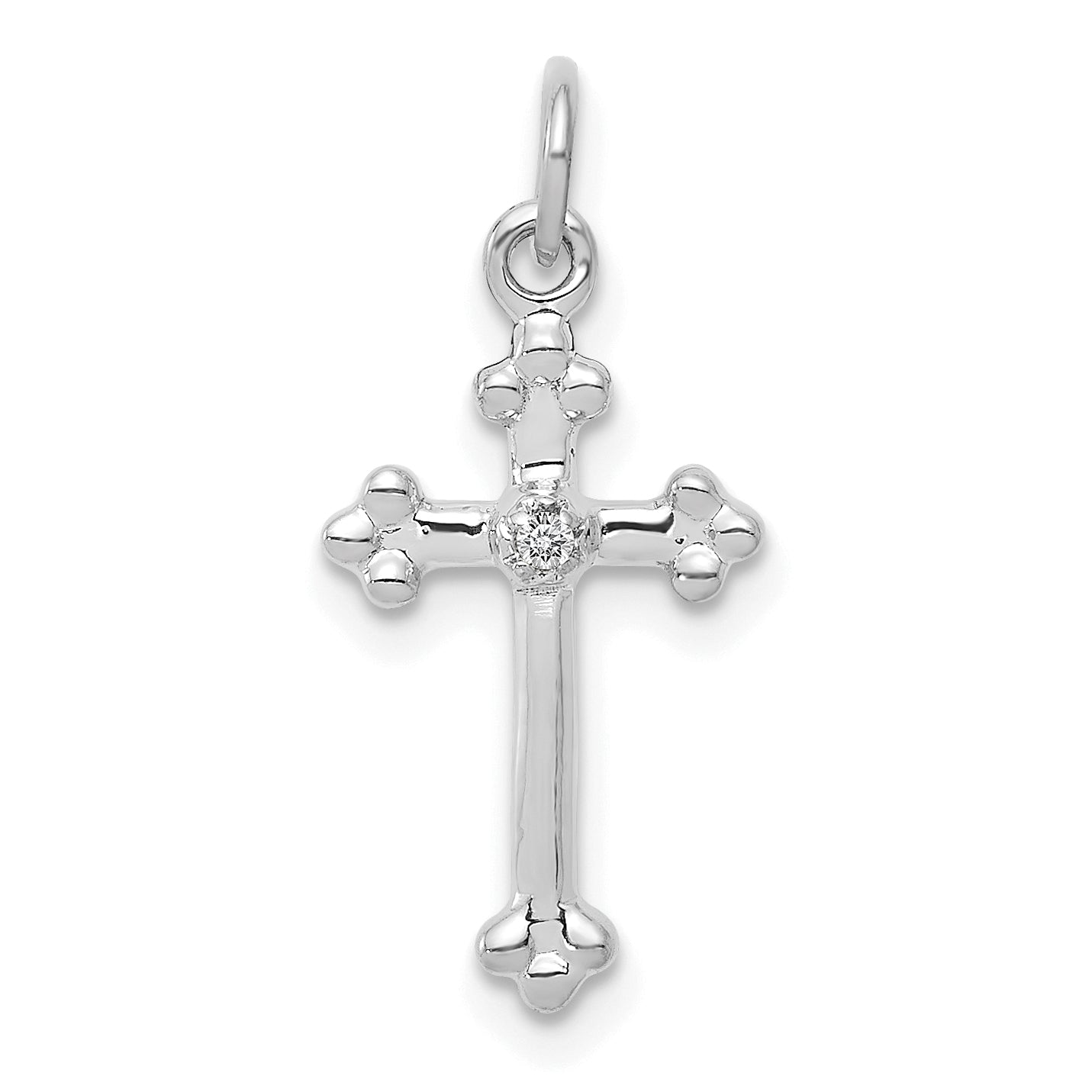 10K White Gold Small Diamond Budded Cross Pendant Main image