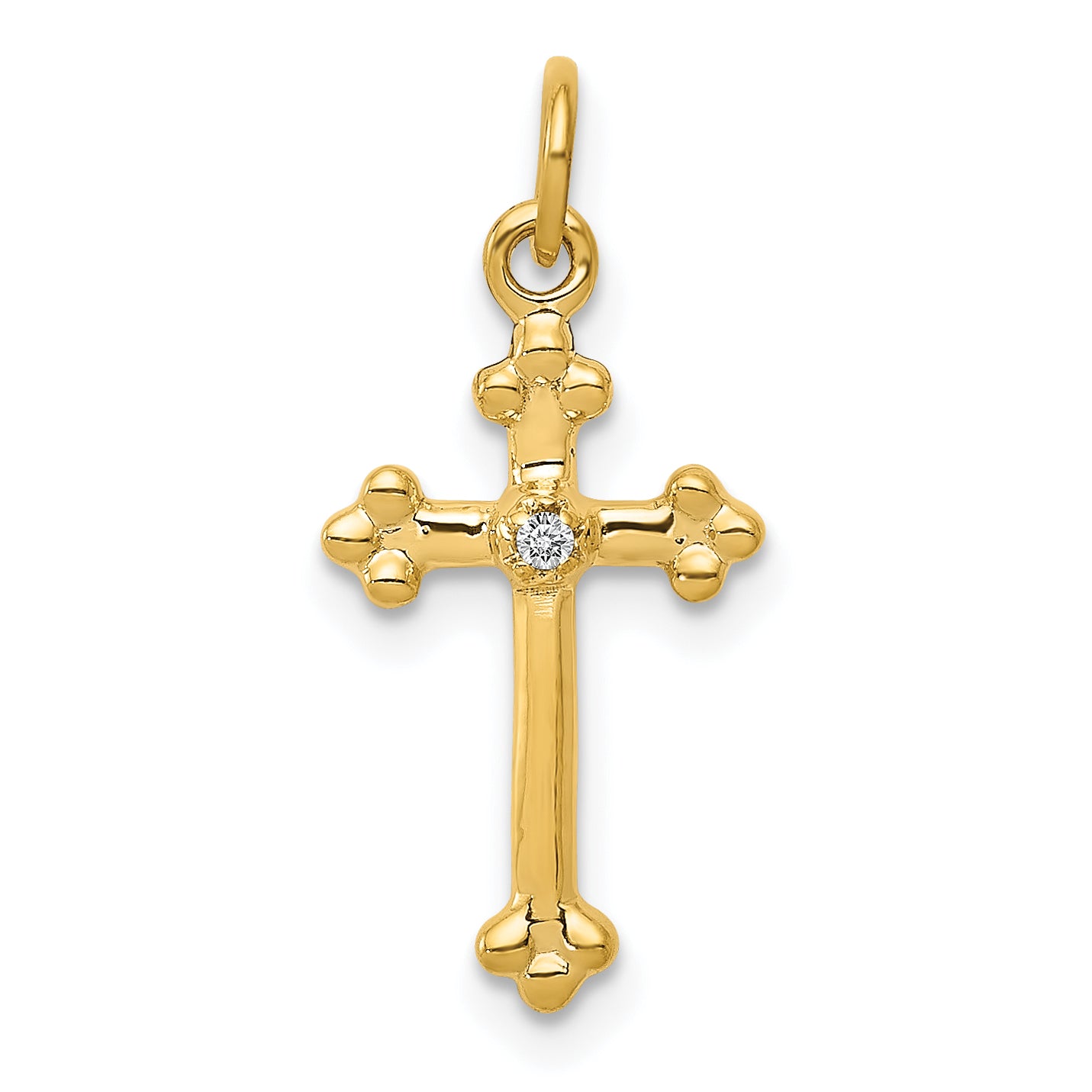 10K Small Diamond Budded Cross Pendant Main image