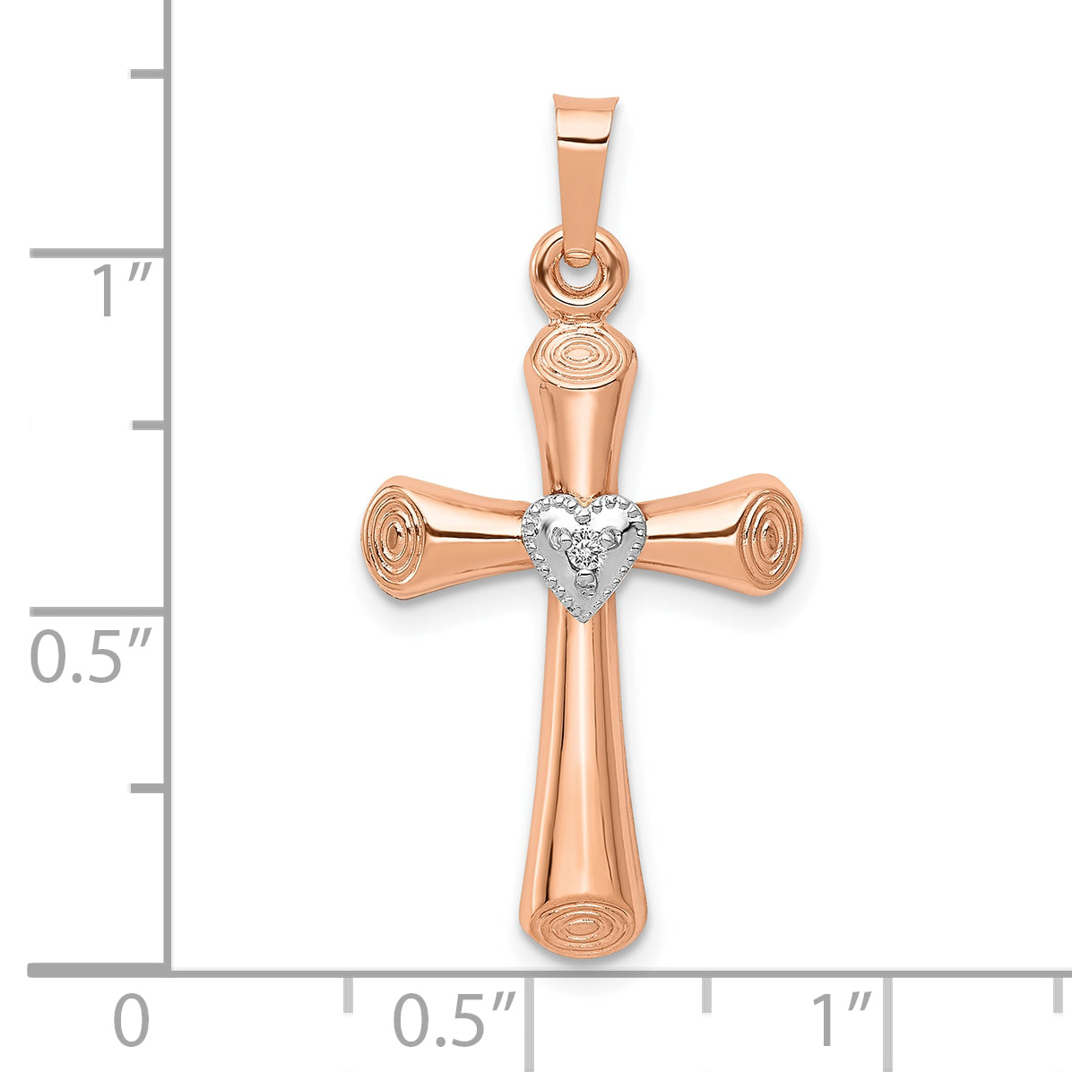 10K Two-Tone Diamond Polished Hollow Latin Heart Cross Pendant Secondary image