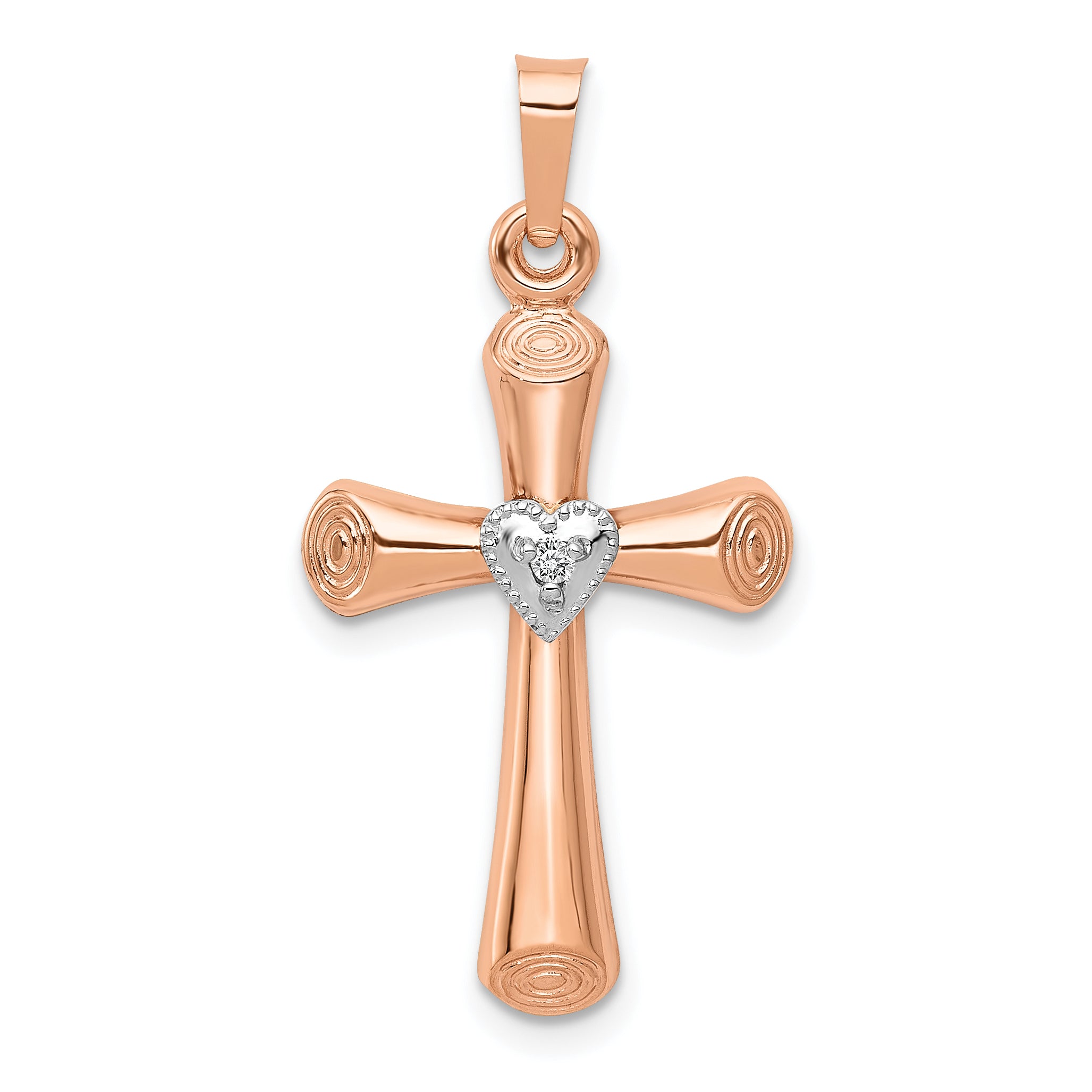 10K Two-Tone Diamond Polished Hollow Latin Heart Cross Pendant Main image