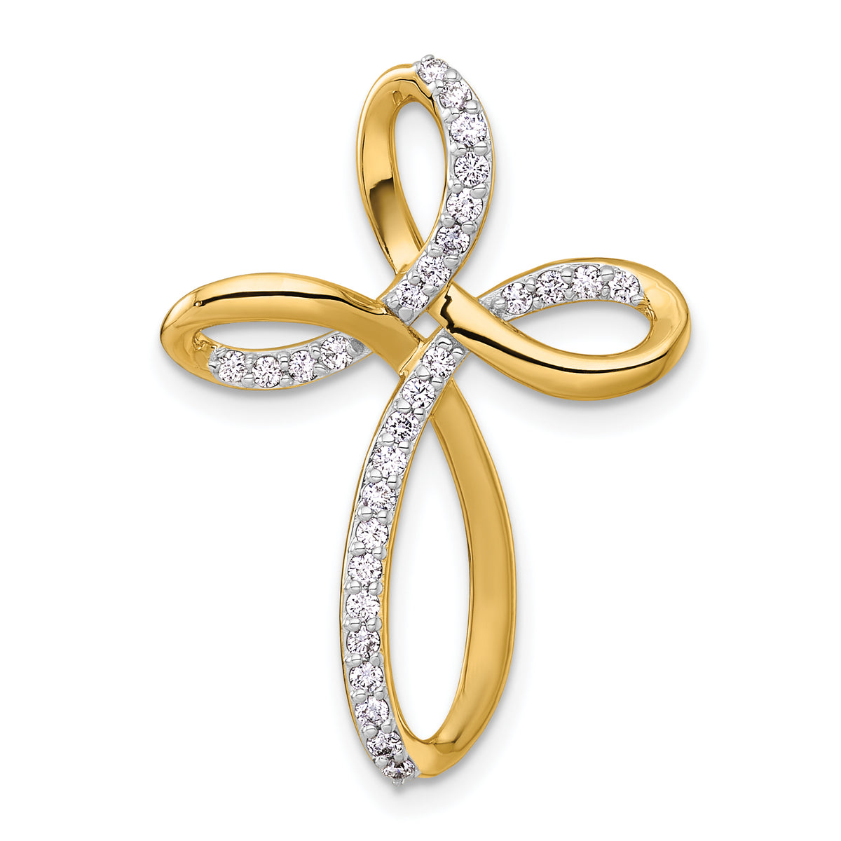 Diamond Cross Omega Slide Pendant in 14K Yellow Gold, 30mm (1/3 ct. tw.) - Sophia Jewelers Main image