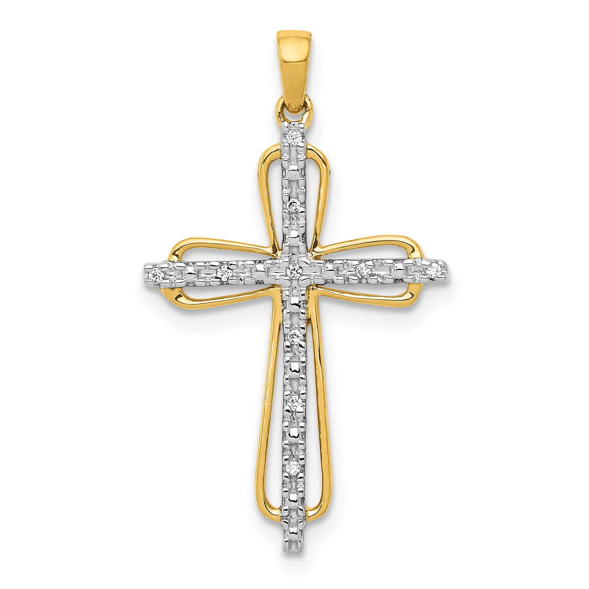 10K and White Rhodium .03 carat Diamond Cross Pendant Main image