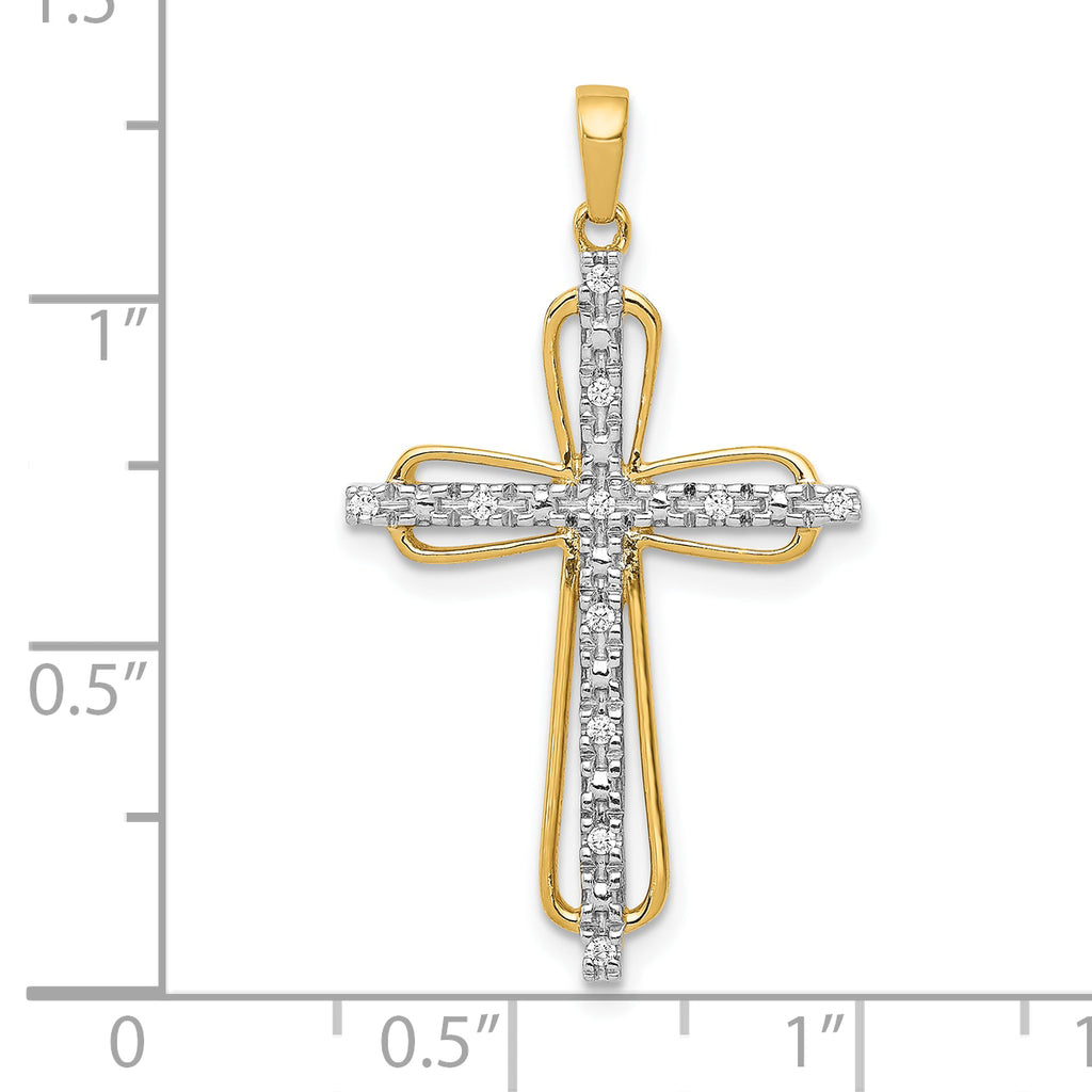 Diamond Cross Pendant in 10K Two-Tone Gold, 33mm (1/20 ct. tw.) - Sophia Jewelers
