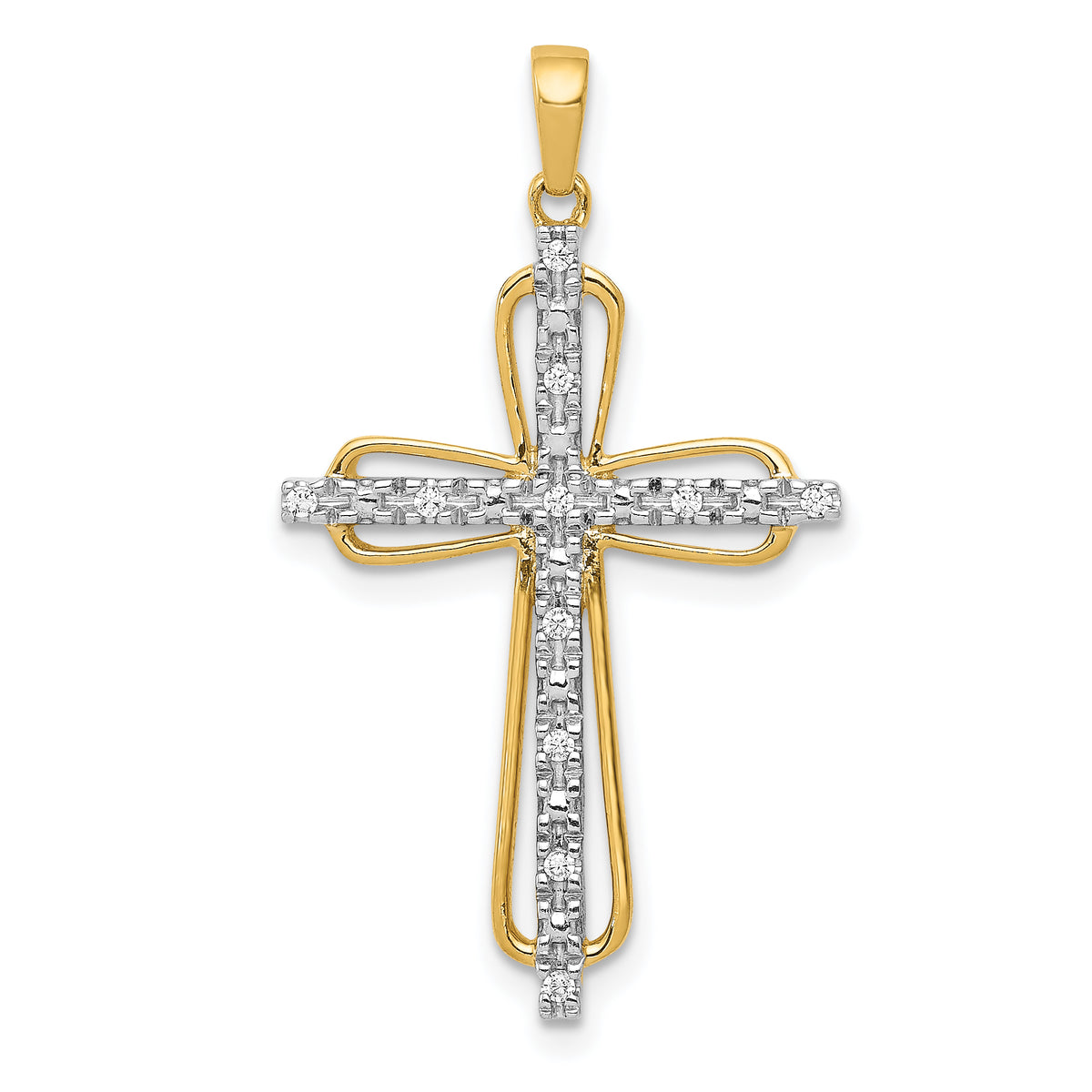 10K and White Rhodium 1/20 carat Diamond Cross Pendant Main image