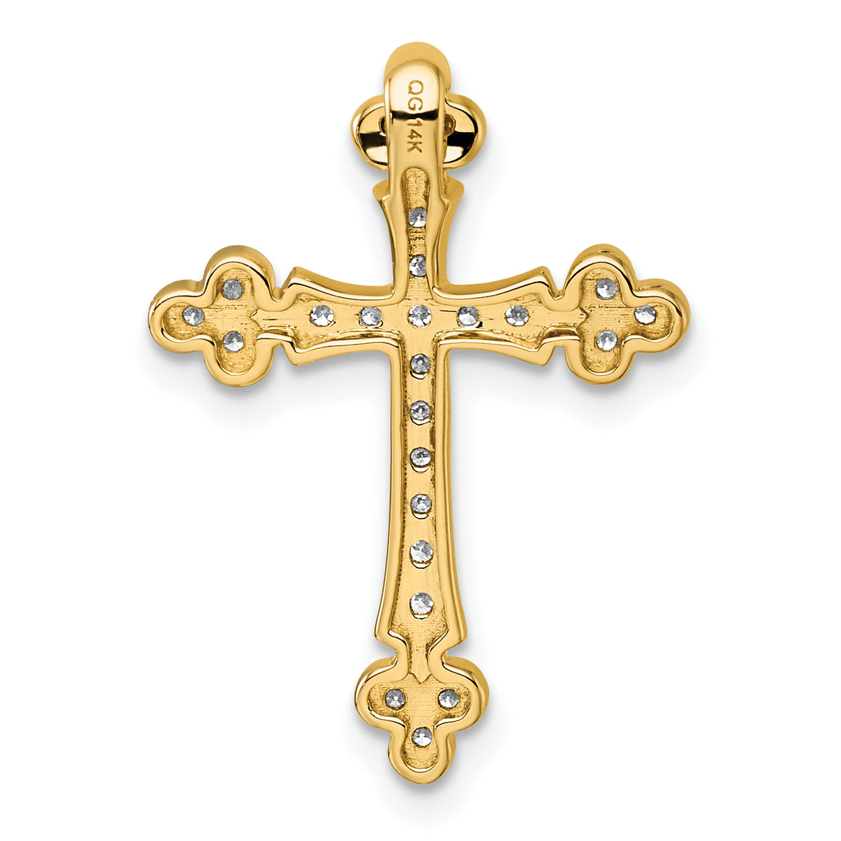 Budded Cross Diamond Slide Pendant in 14K Yellow Gold, 25mm (1/3 ct. tw.) - Sophia Jewelers
