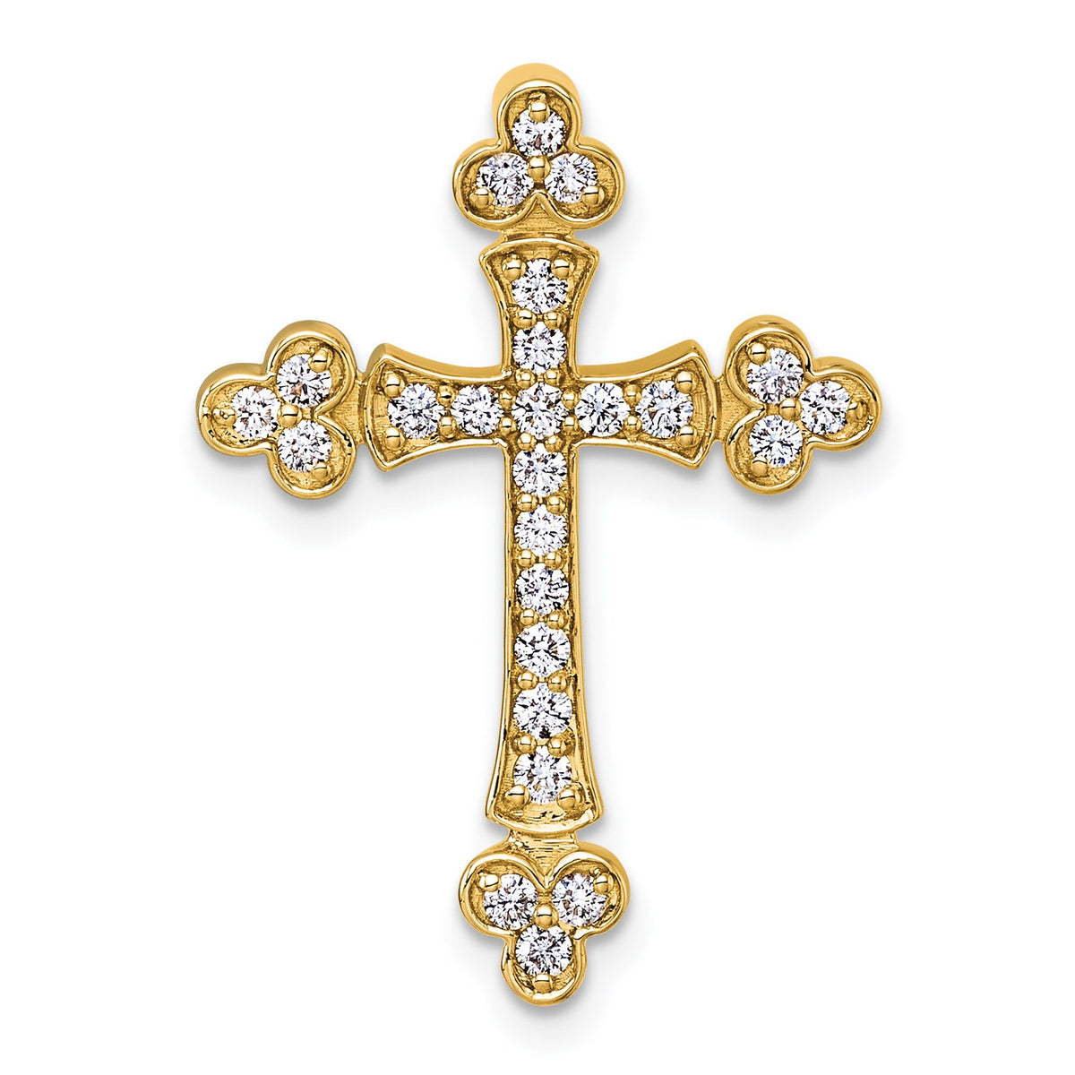 Budded Cross Diamond Slide Pendant in 14K Yellow Gold, 29mm (1/2 ct. tw.) - Sophia Jewelers Main image