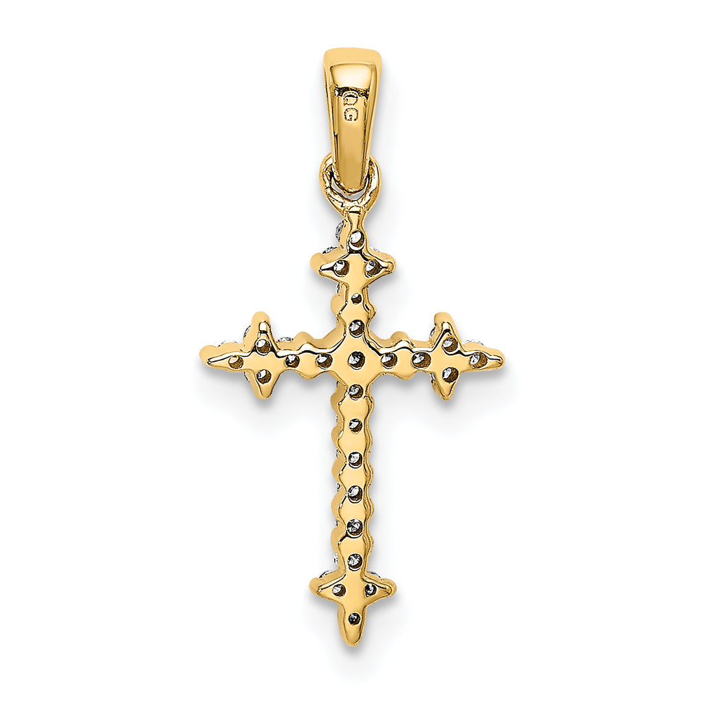 Fleur-de-Lis Cross Pendant in 10K Yellow Gold, 20mm (1/10 ct. tw.) - Sophia Jewelers