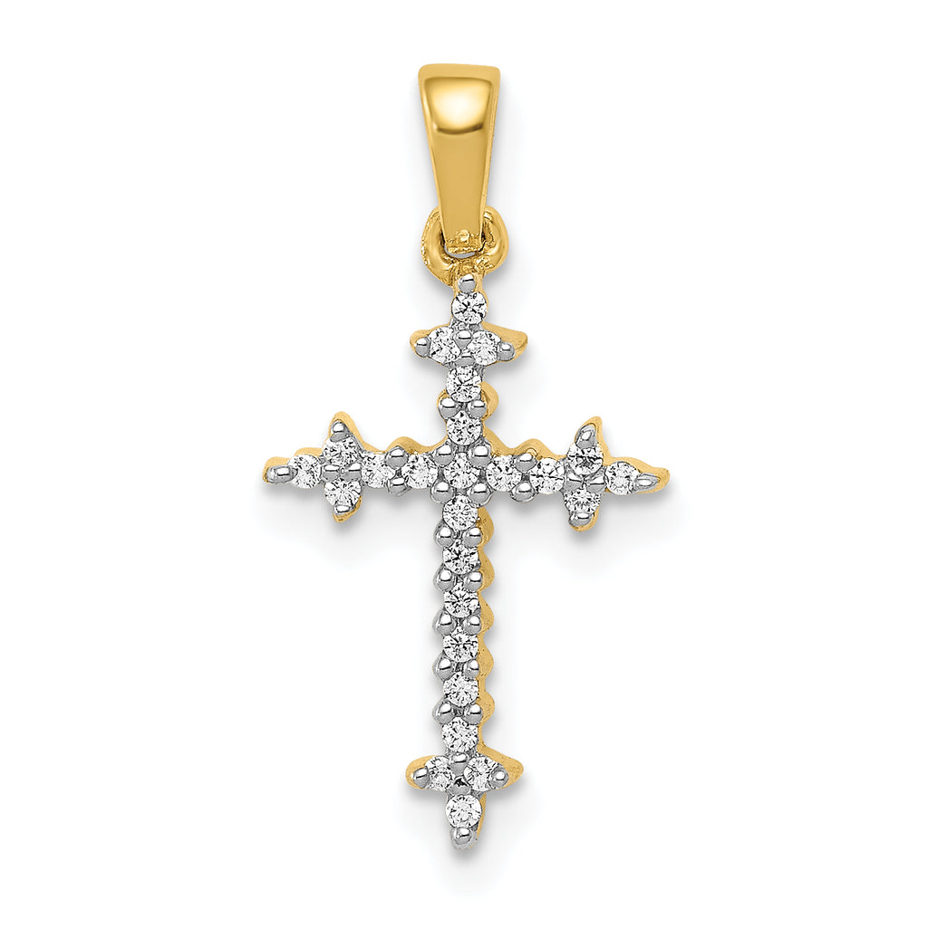 Fleur-de-Lis Cross Pendant in 10K Yellow Gold, 20mm (1/10 ct. tw.) - Sophia Jewelers