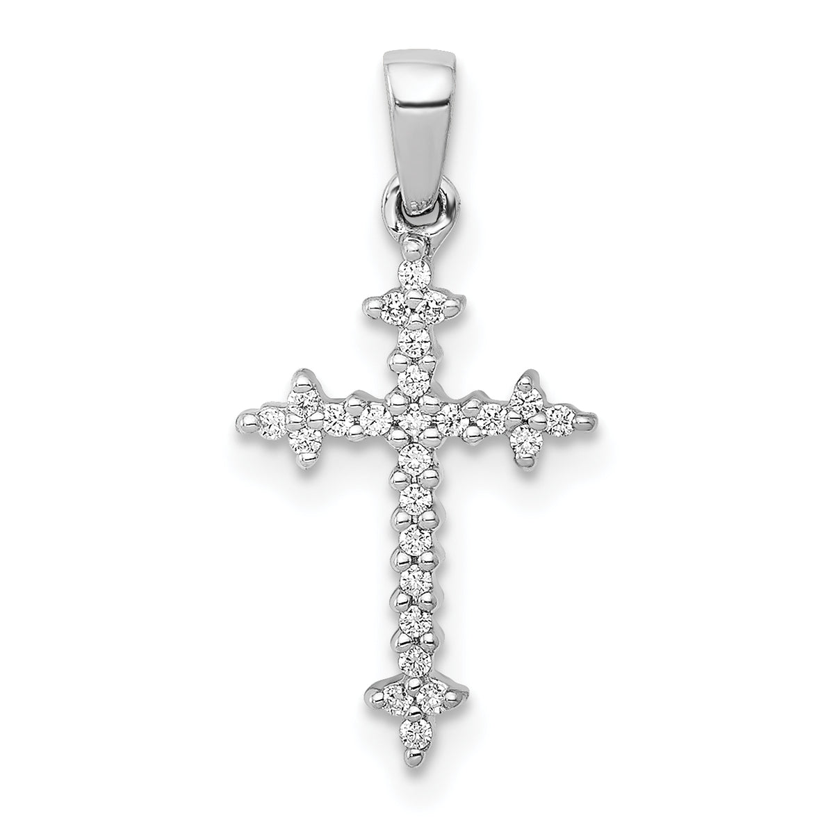 14k White Gold 1/10 carat Lab Grown Diamond VS/SI+ G+ Fleur de Lis Complete Cross Pendant Main image