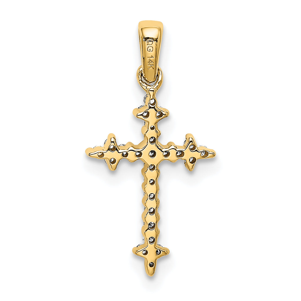 Fleur-de-Lis Cross Pendant in 14K Yellow Gold (1/10 ct. tw.) - Sophia Jewelers