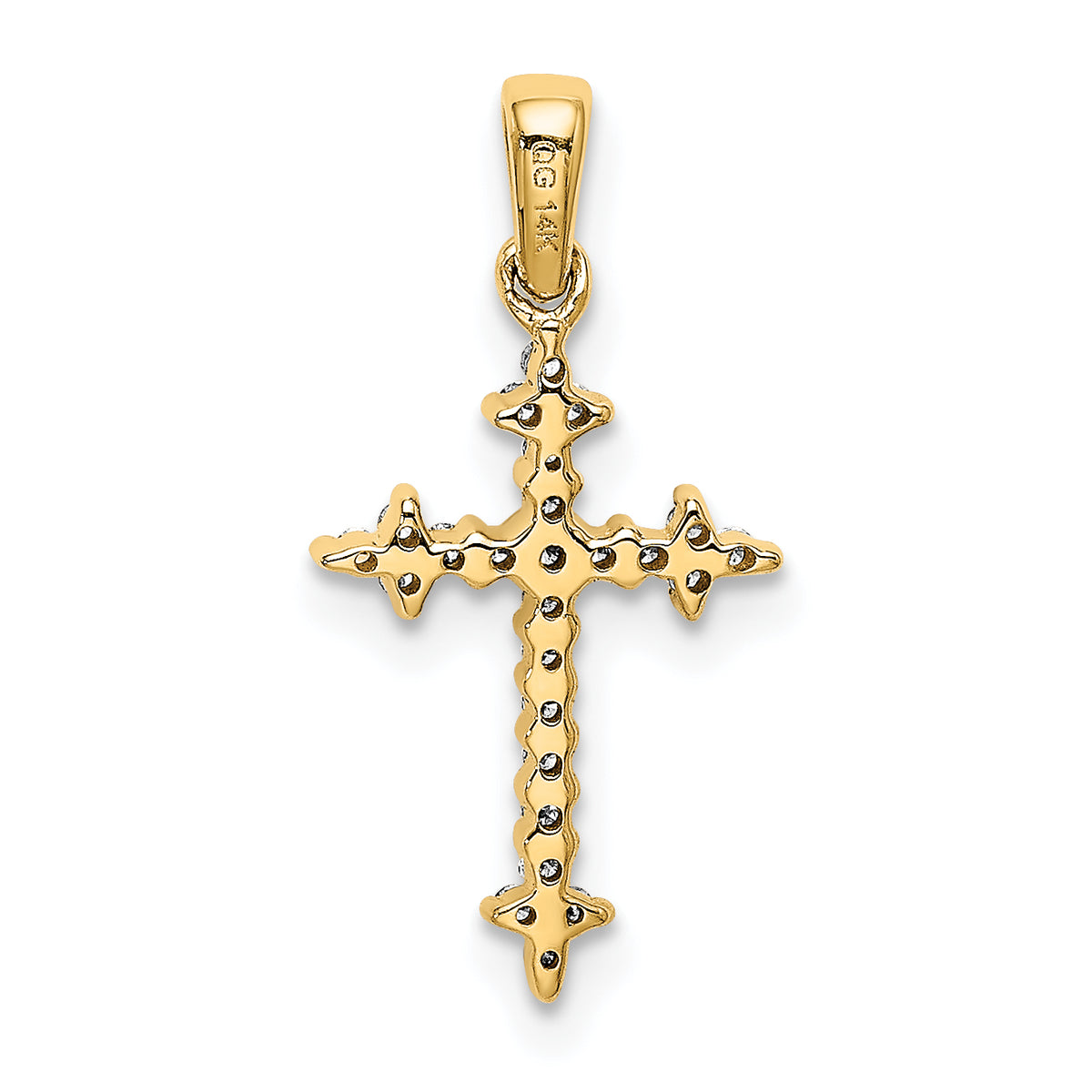 Fleur-de-Lis Cross Pendant in 14K Yellow Gold (1/10 ct. tw.) - Sophia Jewelers