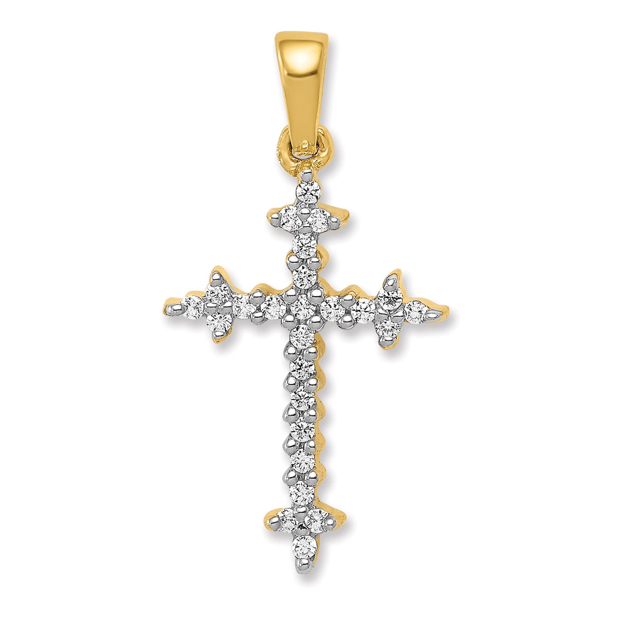 Diamond Fleur-de-Lis Cross Pendant in 14K Yellow Gold (1/6 ct. tw.) - Sophia Jewelers