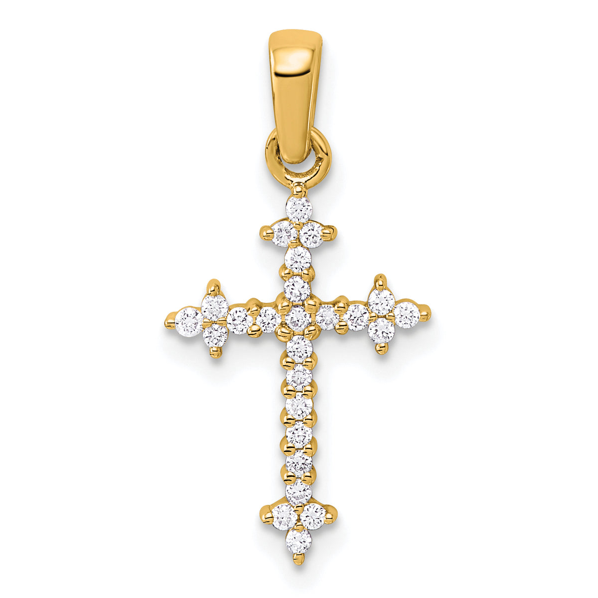 14k and White Rhodium 1/5 carat Diamond Fleur de Lis Cross Pendant Main image