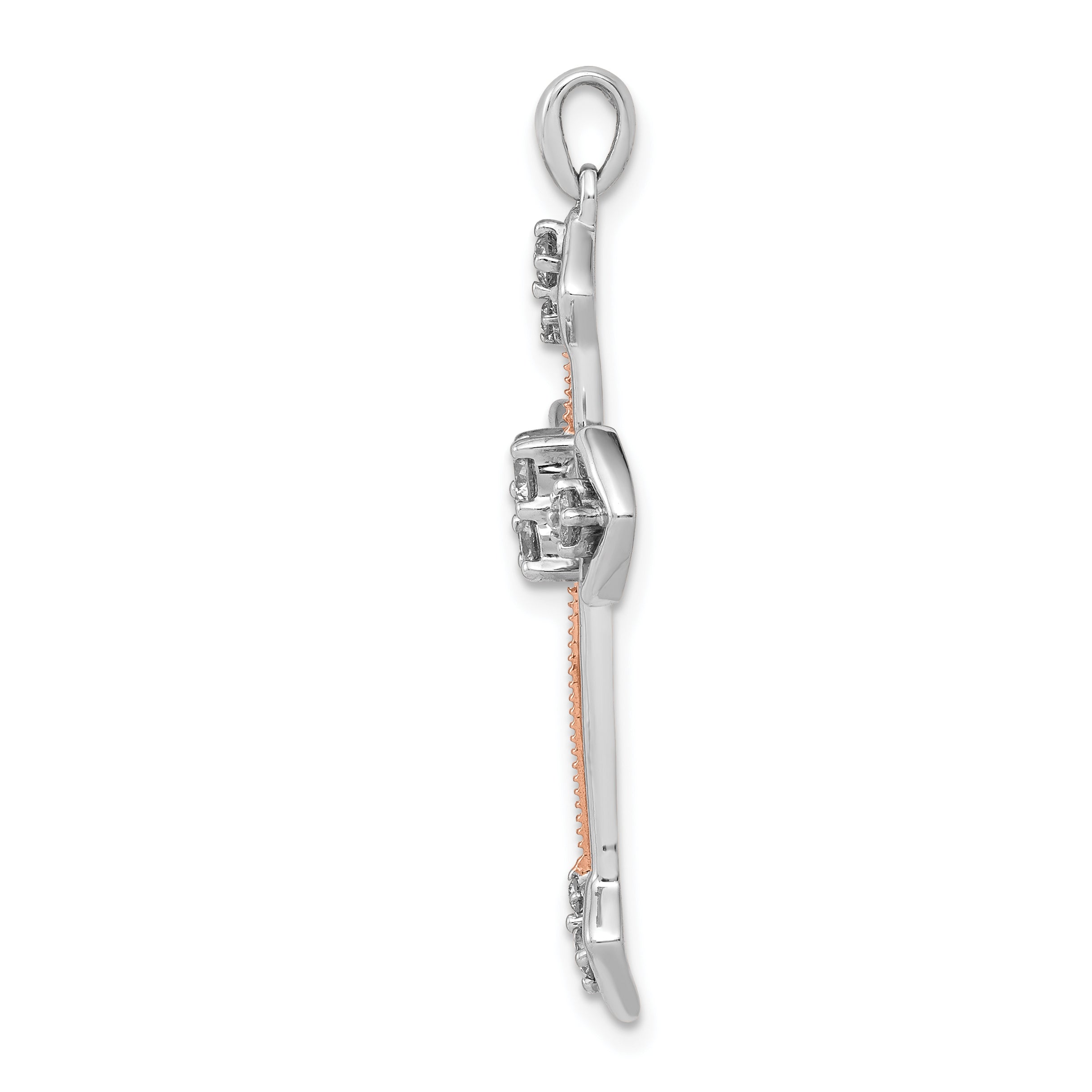 14k Two Tone Rose and White Gold 3/8 carat Lab Grown Diamond VS/SI+ G+ Complete Cross Pendant Secondary image