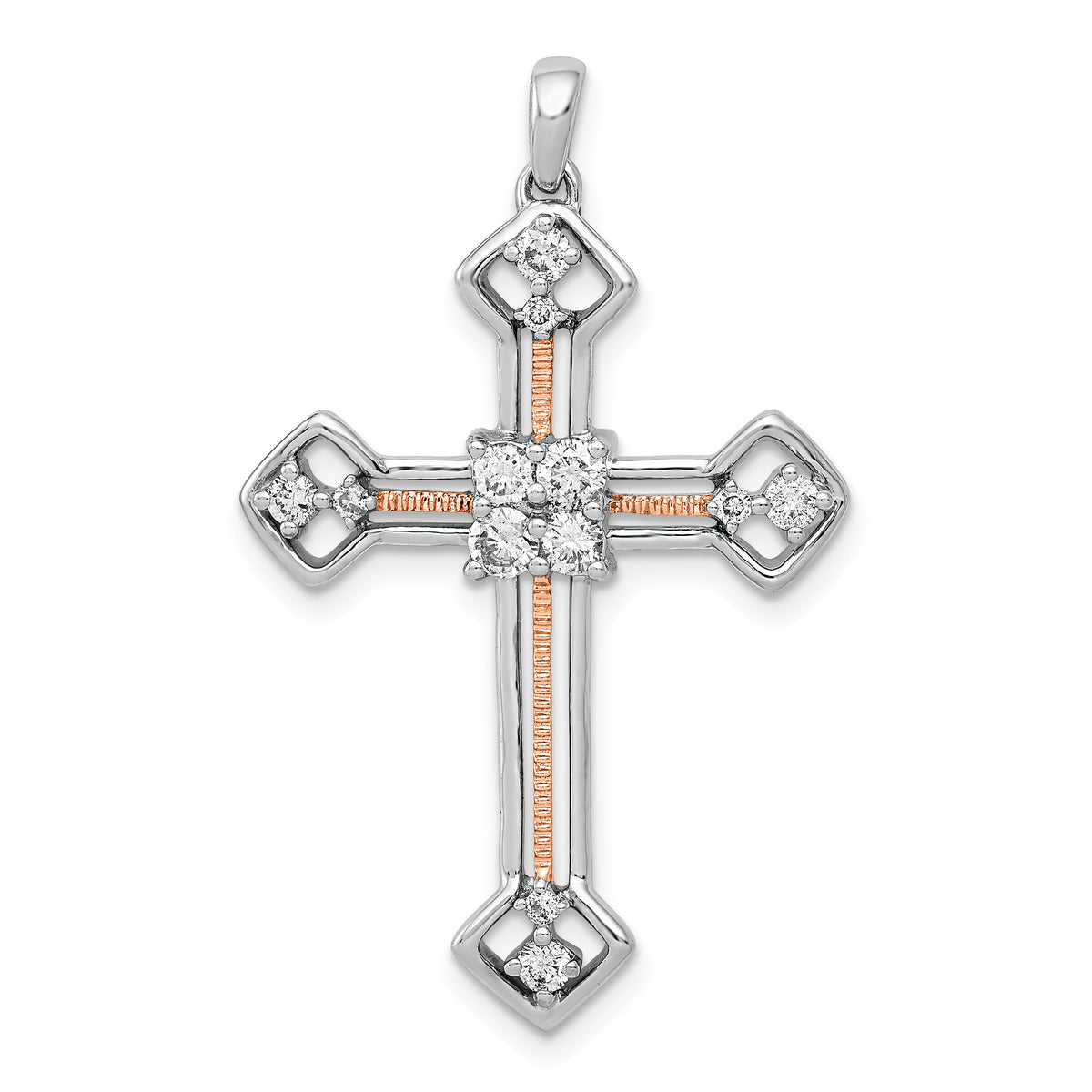 14k Two Tone Rose and White Gold 3/8 carat Lab Grown Diamond VS/SI+ G+ Complete Cross Pendant