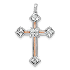 14k Two Tone Rose and White Gold 3/8 carat Lab Grown Diamond VS/SI+ G+ Complete Cross Pendant
