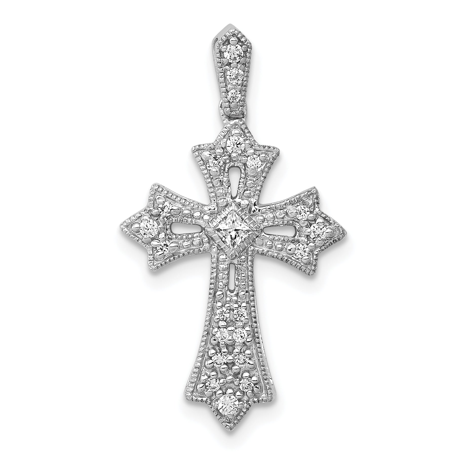 10K White Gold 1/6ct. Diamond Fleur de Lis Cross Pendant Main image