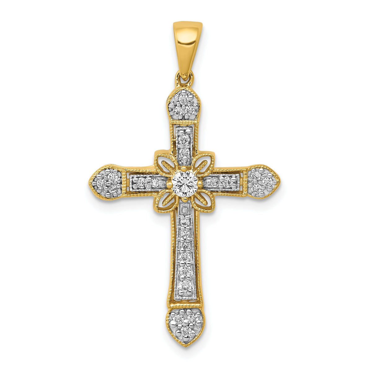 Diamond Filigree Cross Pendant in 10K Yellow Gold, 34mm (1/3 ct. tw.) - Sophia Jewelers Main image