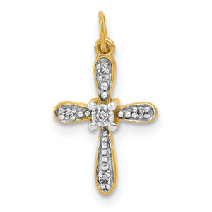 10K and Rhodium .03ct. Diamond Cross Charm - Sophia Jewelers