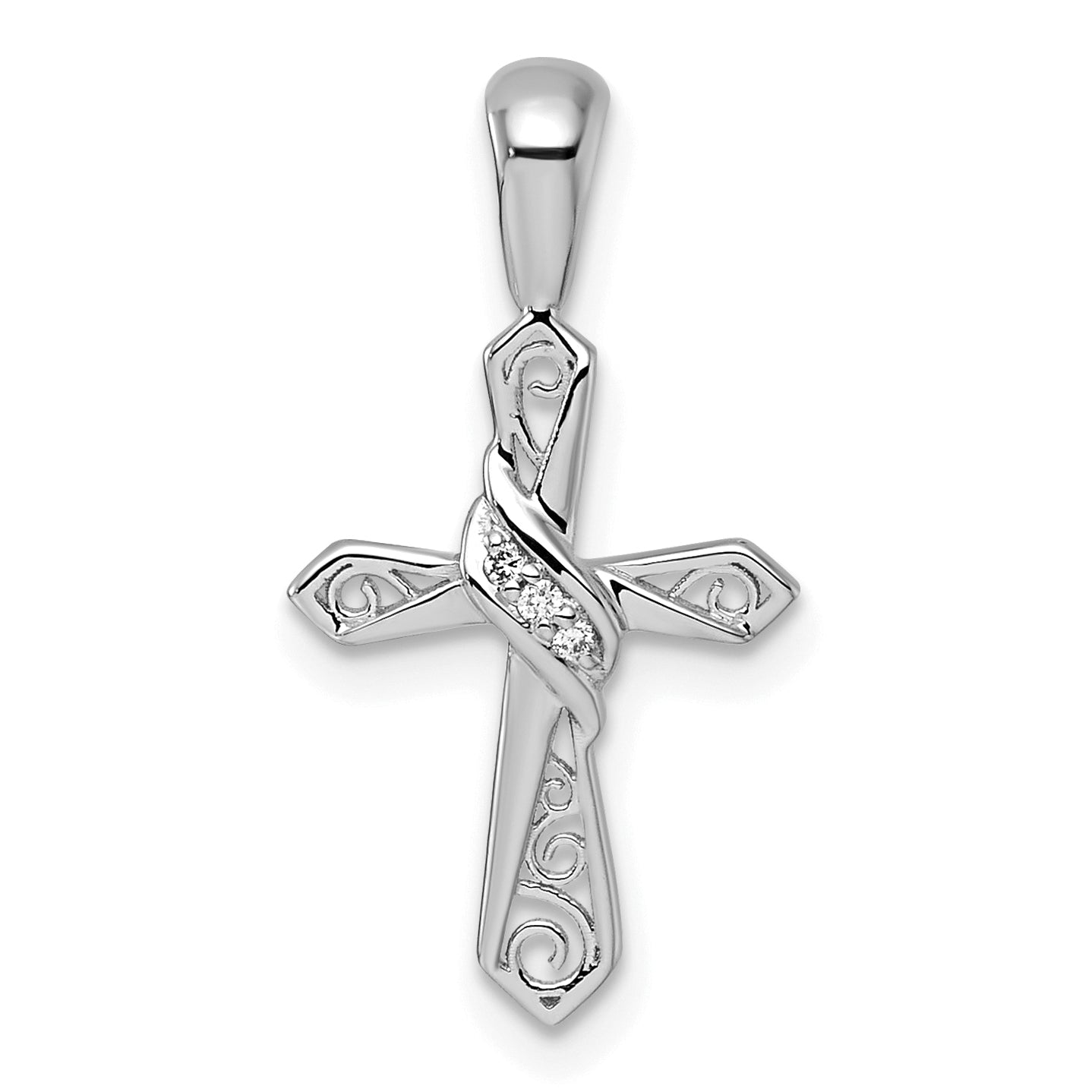 14k White Gold Diamond Cross Pendant Main image