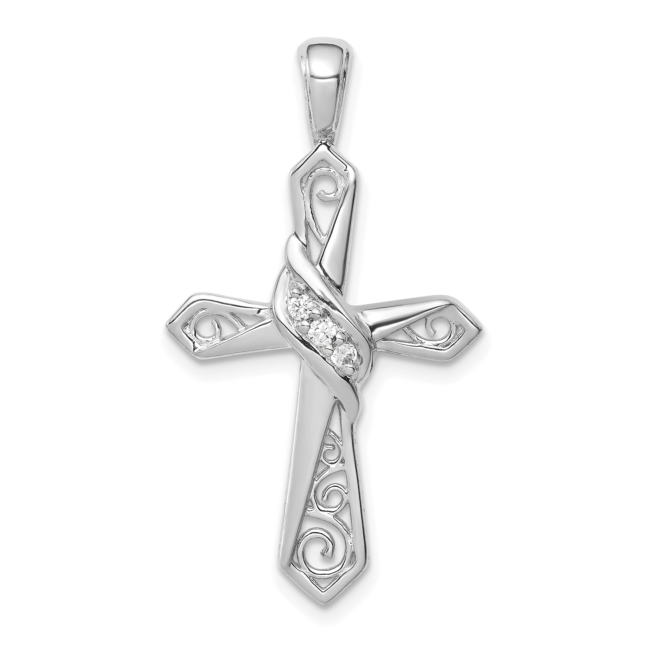 10K White Gold 1/20ct. Diamond Cross Pendant Main image