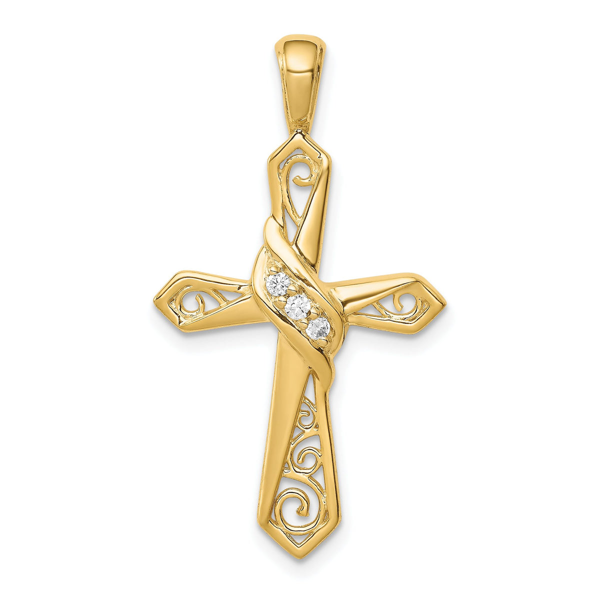 Diamond Cross Pendant in 10K Yellow Gold, 32mm (1/20 ct. tw.) - Sophia Jewelers Main image
