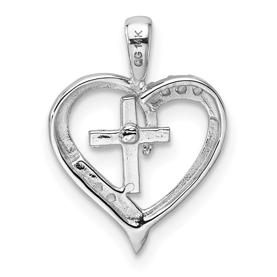 14k White Gold Heart Cross Pendant Mounting (No Stone Included)