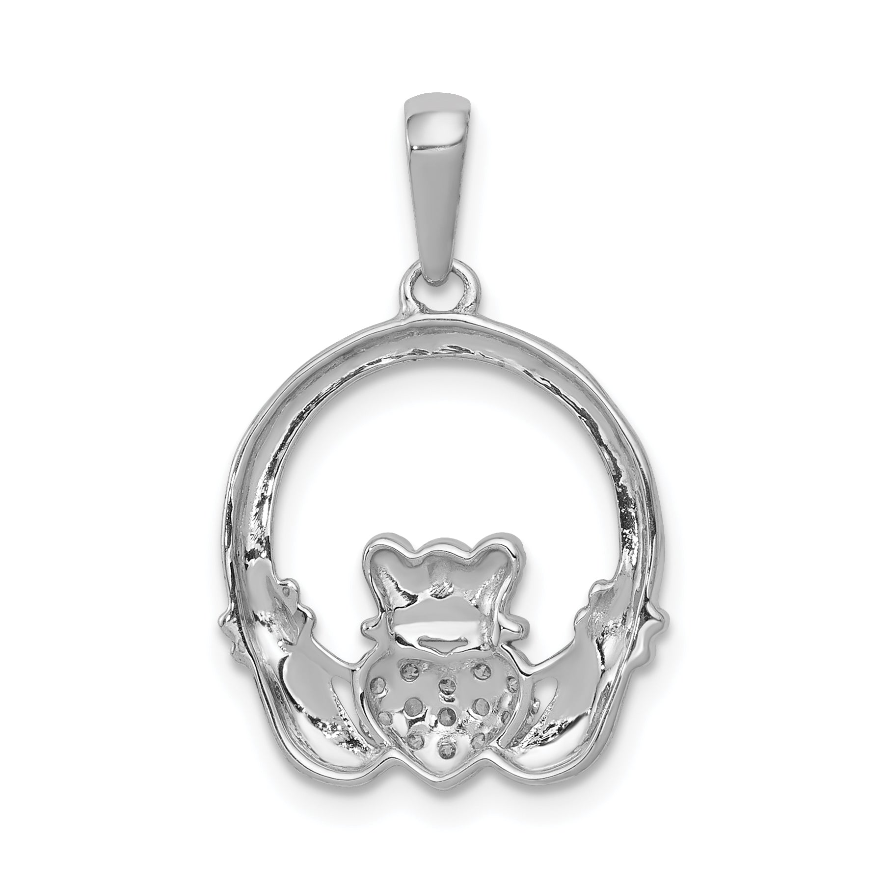14k White Gold Diamond Claddagh Circle Pendant