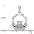14k White Gold Diamond Claddagh Circle Pendant