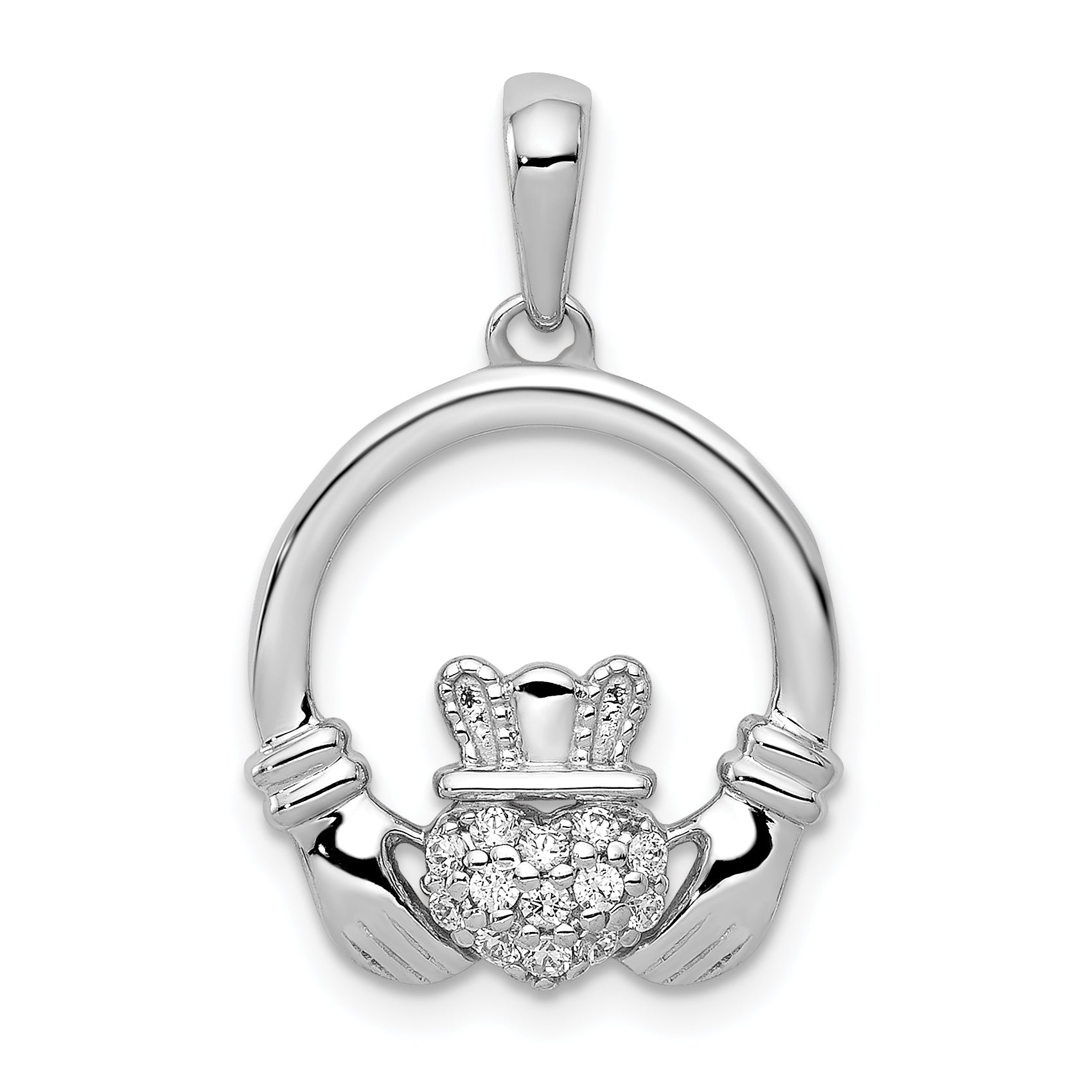 14k White Gold 1/8 carat Lab Grown Diamond VS/SI+ G+ Complete Circle Claddagh Pendant Main image