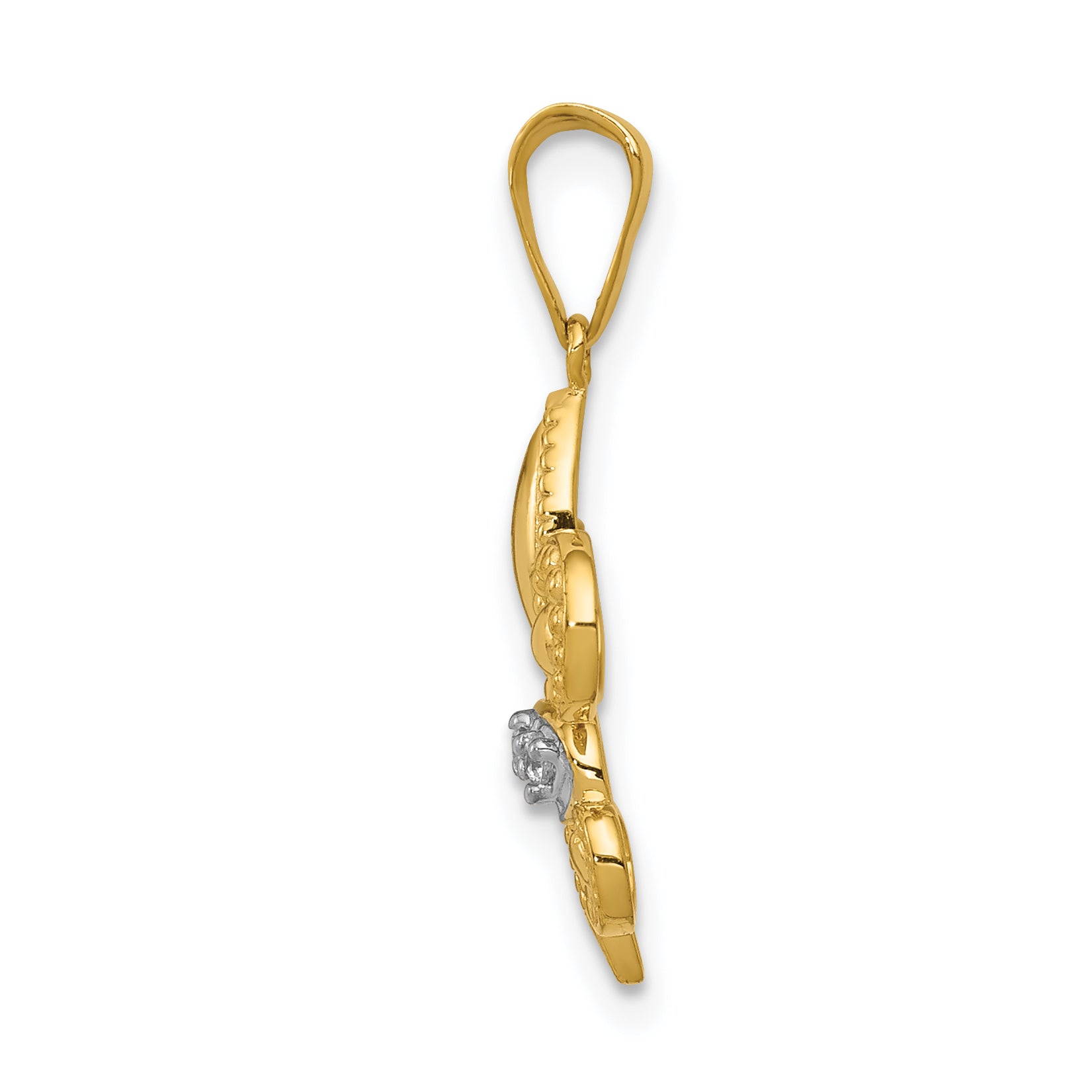 14k and White Rhodium Polished Diamond Fleur de Lis Pendant Secondary image