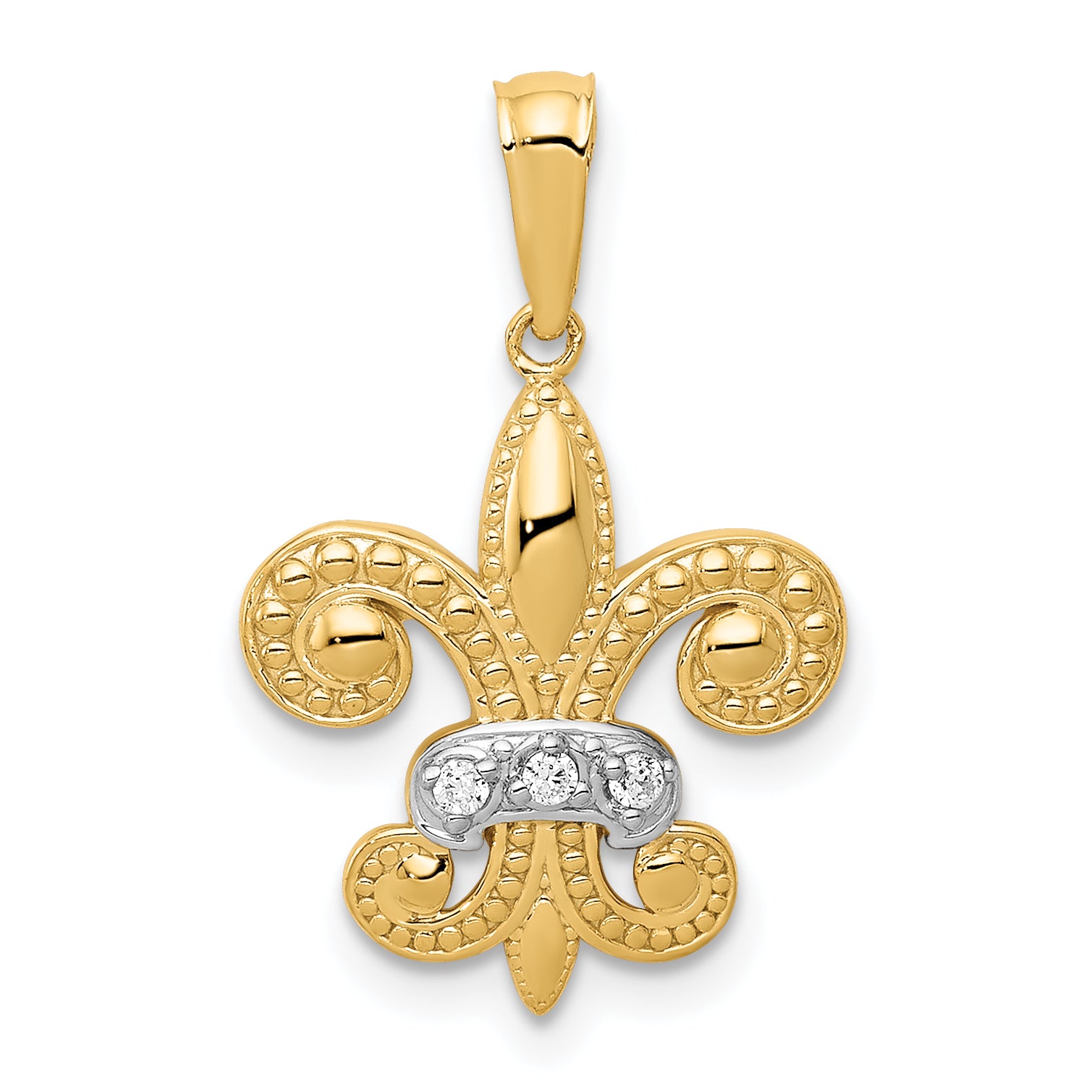 14k and White Rhodium Polished Diamond Fleur de Lis Pendant Main image
