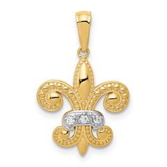 14k and White Rhodium Polished Diamond Fleur de Lis Pendant