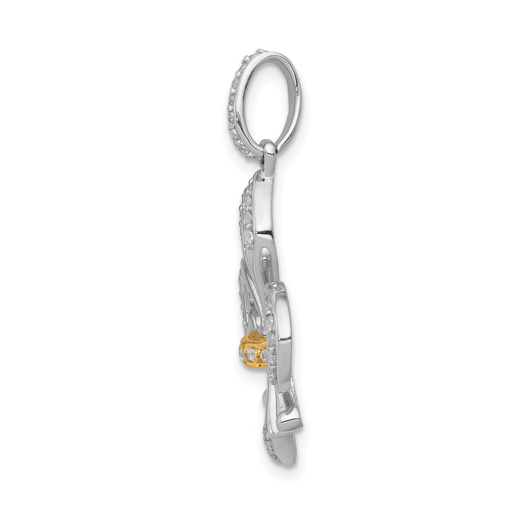 14k Two-Tone 1/5 carat Diamond Fleur De Lis Pendant