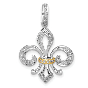Fleur-de-Lis Diamond Pendant in 14K Two-Tone Gold, 30mm (1/5 ct. tw.) - Sophia Jewelers