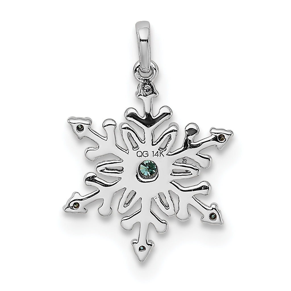 14k White Gold 1/10 carat Blue and White Diamond Snowflake Pendant