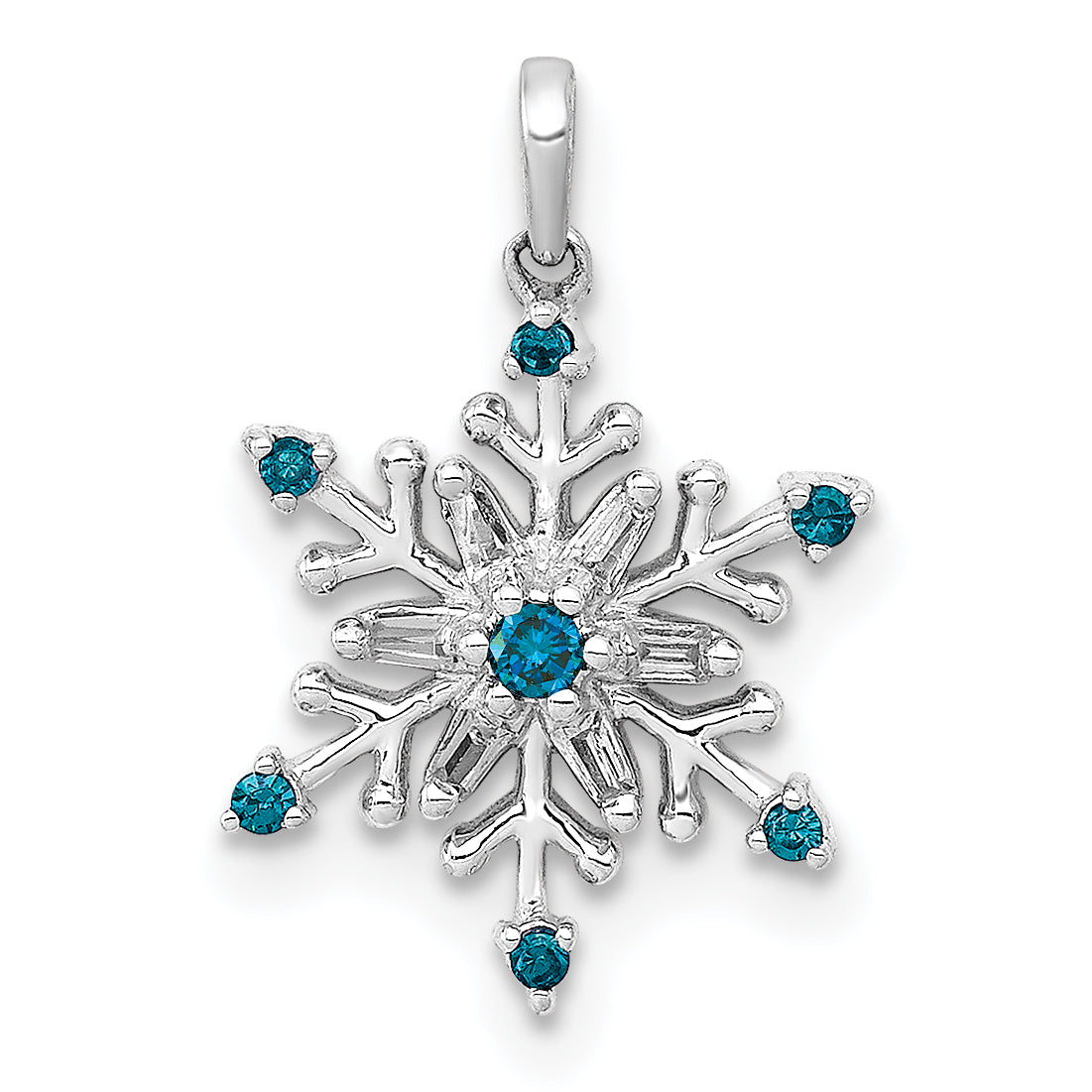 14k White Gold 1/10 carat Blue and White Diamond Snowflake Pendant Main image