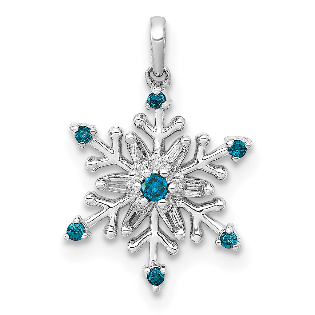 14k White Gold 1/10 carat Blue and White Diamond Snowflake Pendant