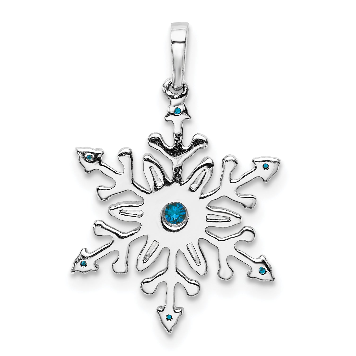 14k White Gold 1/6 carat Blue and White Diamond Snowflake Pendant