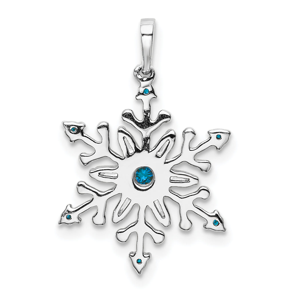 14k White Gold 1/6 carat Blue and White Diamond Snowflake Pendant